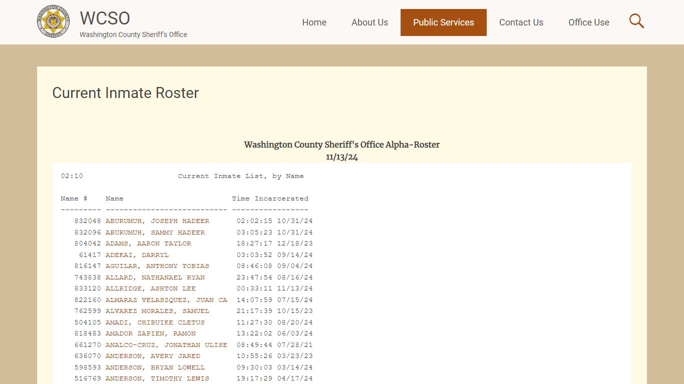 Current Inmate Roster | WCSO