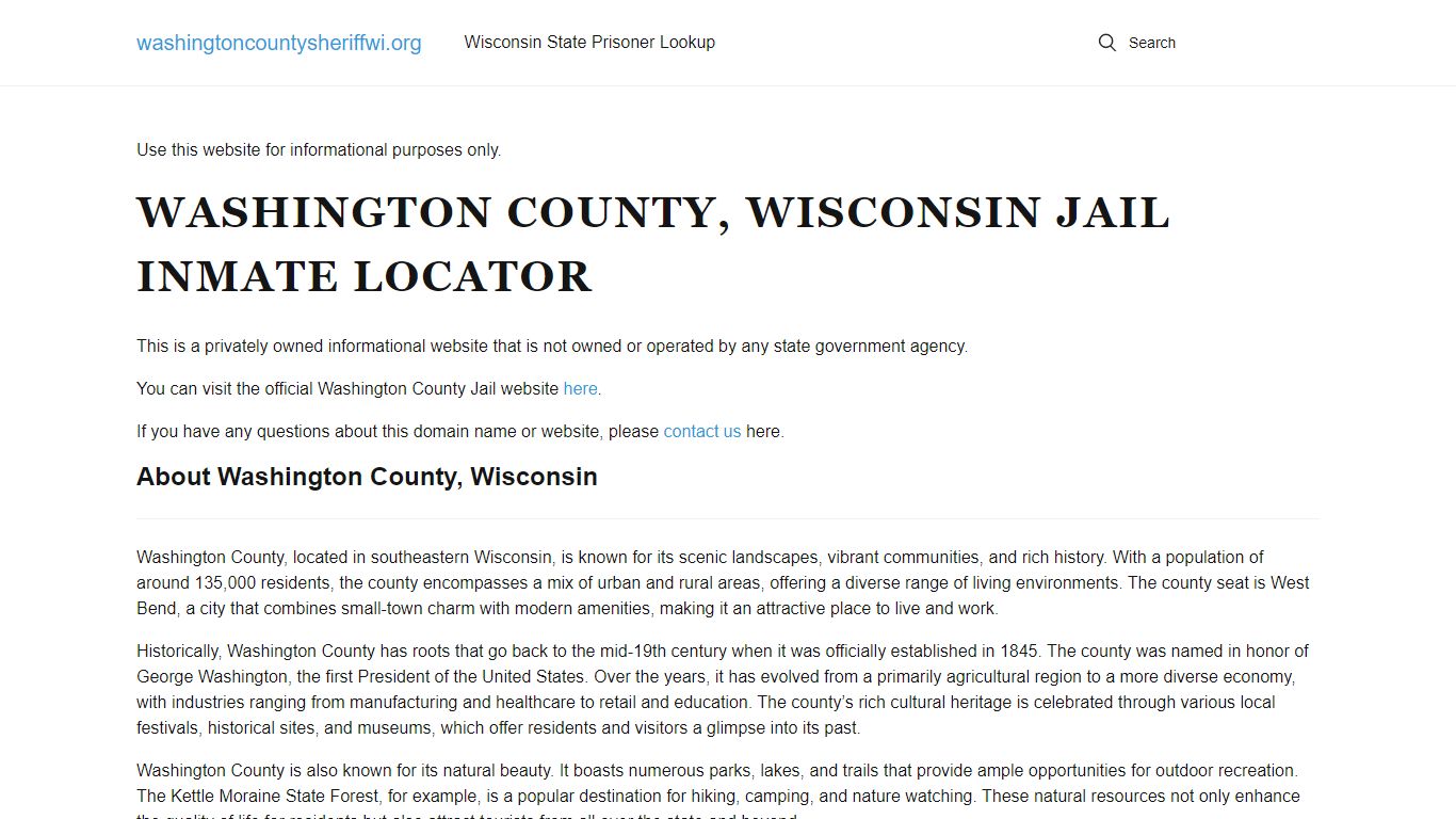 Washington County, Wisconsin Jail Inmate Locator