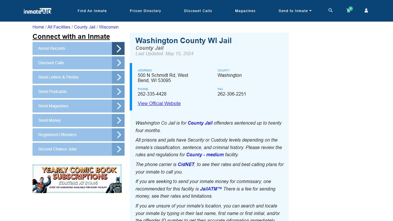 Washington County WI Jail - Inmate Locator