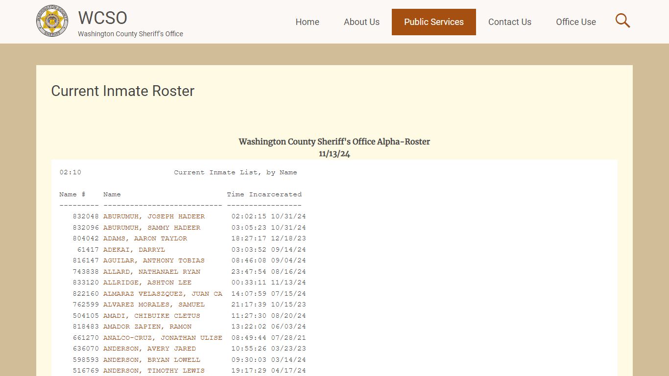 Current Inmate Roster | WCSO